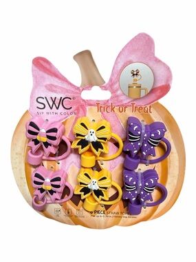Trick or Treat Halloween Butterfly & Ghost Straw Toppers - Pink, Yellow, Purple